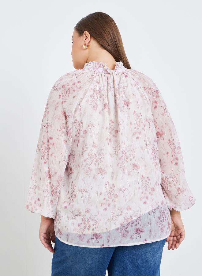 Styli Plus Size Women Floral Print Blouse with Tie Neck - Image 5